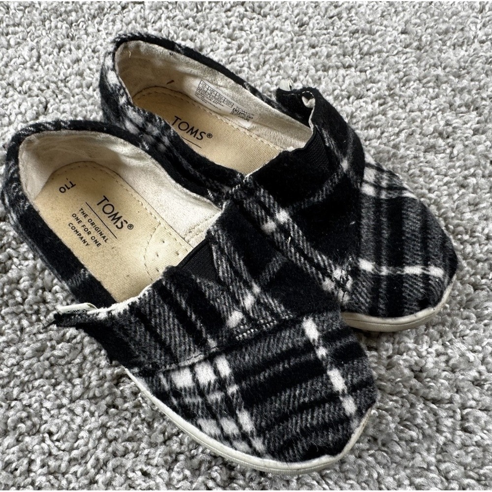 Toms Black Plaid Toddler Shoes Slip On T 10